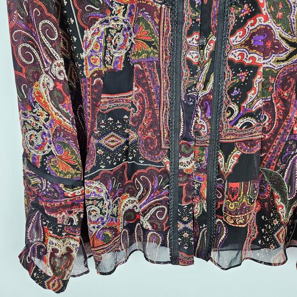Coldwater Creek Women’s Sheer Boho Paisley Blouse PL Petite Large Whimsical Fall - Picture 7 of 12